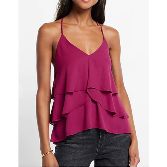 Express Tops - NWT✨Ruffled V- Neck Racerback Cami